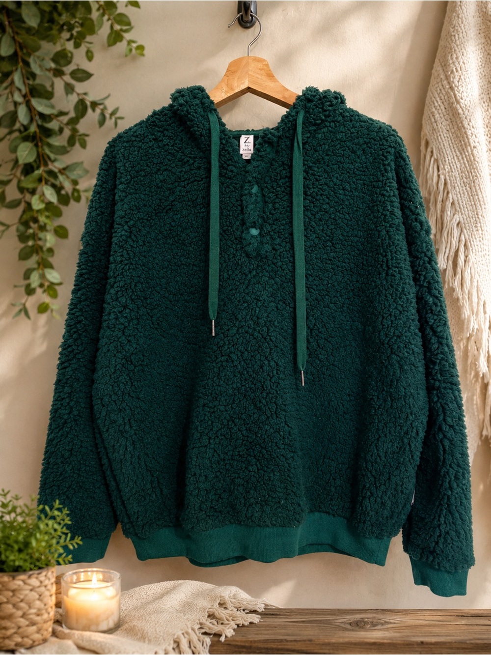 Z by Zella XL Green Sherpa Fleece Hoodie Plush Teddy Pullover Cozy